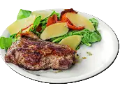 Entrecot grillado con mix de hojas verdes y parmesano