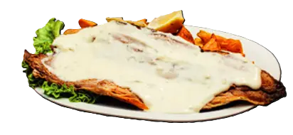 Boga grillada al roquefort o al limón con papas rústicas