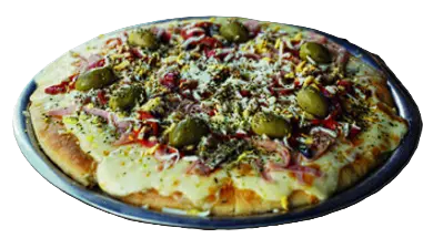 Pizza especial con jamón cocido y morrones