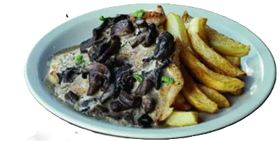 Filet de pollo al champignon con papas rústicas