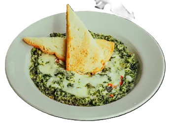 Espinacas al gratén con muzzarella y crocante de pan