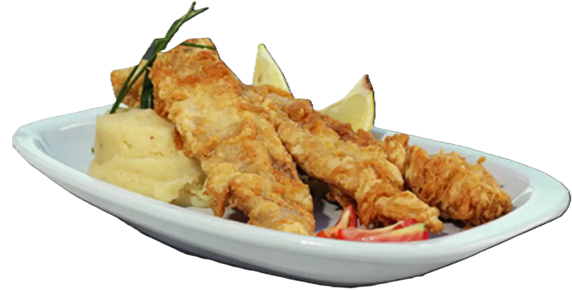 Merluza a la romana con puré de papas