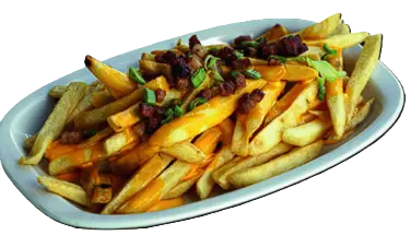 Papas de la casa con cheddar y panceta crocante