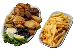 Tabla de rebozados con dips de BBQ y tártara